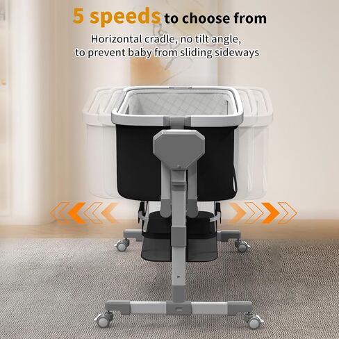 Rocking Bassinet for Baby, Electric Bassinet Automatic 5 Rocking Motion Bassinet Bedside Sleeper for Newborn, Auto Rolling Baby Cradle 6 Height Adjustable with 4 Lullabies, Wheels, Storage in Kuwait