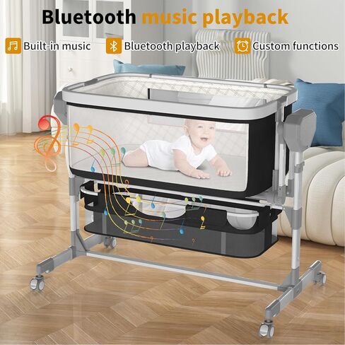 Rocking Bassinet for Baby, Electric Bassinet Automatic 5 Rocking Motion Bassinet Bedside Sleeper for Newborn, Auto Rolling Baby Cradle 6 Height Adjustable with 4 Lullabies, Wheels, Storage in Kuwait
