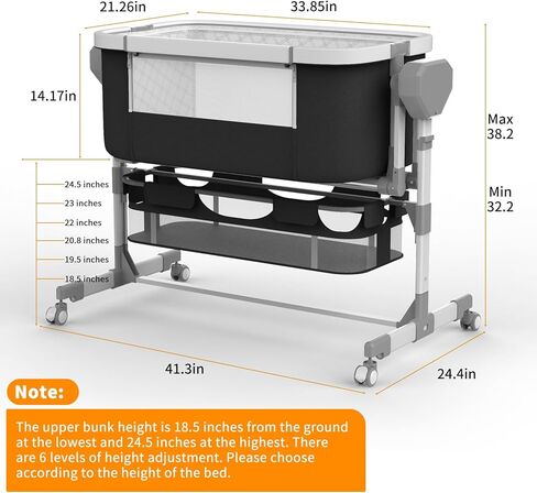 Rocking Bassinet for Baby, Electric Bassinet Automatic 5 Rocking Motion Bassinet Bedside Sleeper for Newborn, Auto Rolling Baby Cradle 6 Height Adjustable with 4 Lullabies, Wheels, Storage in Kuwait
