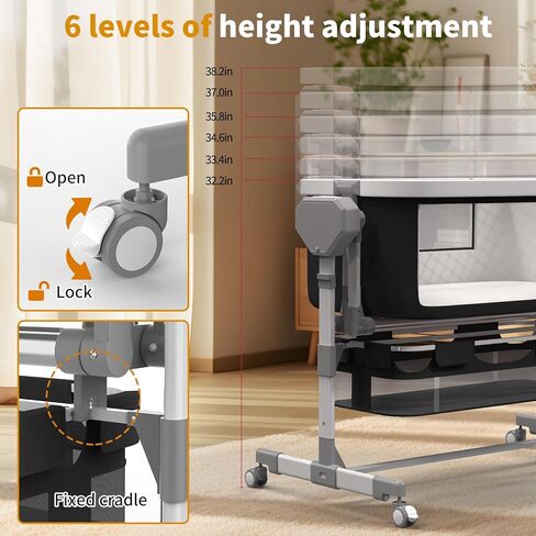 Rocking Bassinet for Baby, Electric Bassinet Automatic 5 Rocking Motion Bassinet Bedside Sleeper for Newborn, Auto Rolling Baby Cradle 6 Height Adjustable with 4 Lullabies, Wheels, Storage in Kuwait