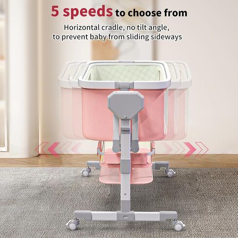 Rocking Bassinet for Baby, Electric Bassinet Automatic 5 Rocking Motion Bassinet Bedside Sleeper for Newborn, Auto Rolling Baby Cradle 6 Height Adjustable with 4 Lullabies, Wheels, Storage in Saudi Arabia