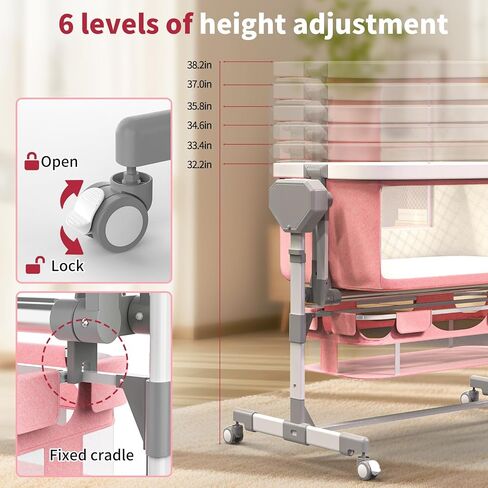 Rocking Bassinet for Baby, Electric Bassinet Automatic 5 Rocking Motion Bassinet Bedside Sleeper for Newborn, Auto Rolling Baby Cradle 6 Height Adjustable with 4 Lullabies, Wheels, Storage in Saudi Arabia