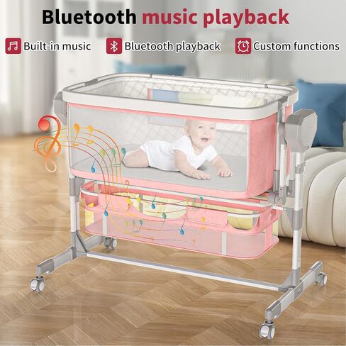 Rocking Bassinet for Baby, Electric Bassinet Automatic 5 Rocking Motion Bassinet Bedside Sleeper for Newborn, Auto Rolling Baby Cradle 6 Height Adjustable with 4 Lullabies, Wheels, Storage in Saudi Arabia