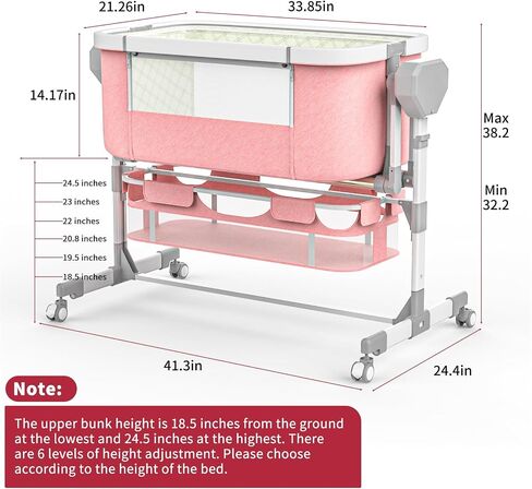 Rocking Bassinet for Baby, Electric Bassinet Automatic 5 Rocking Motion Bassinet Bedside Sleeper for Newborn, Auto Rolling Baby Cradle 6 Height Adjustable with 4 Lullabies, Wheels, Storage in Saudi Arabia