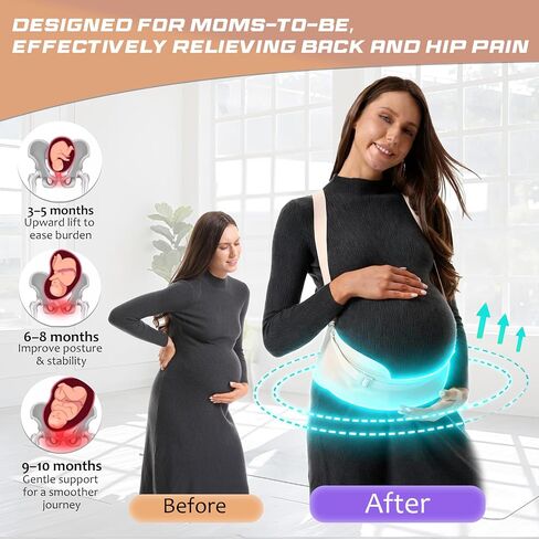 2-in-1 Convertible Maternity Support Belt with Detachable Strap - Adjustable Pregnancy Belly Band for Back, Hip, Pelvic Pain, Invisible Belly Bands for Pregnant Women in Saudi Arabia
