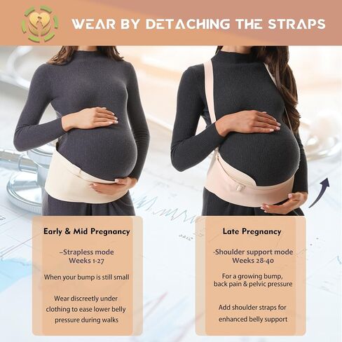 2-in-1 Convertible Maternity Support Belt with Detachable Strap - Adjustable Pregnancy Belly Band for Back, Hip, Pelvic Pain, Invisible Belly Bands for Pregnant Women in Saudi Arabia