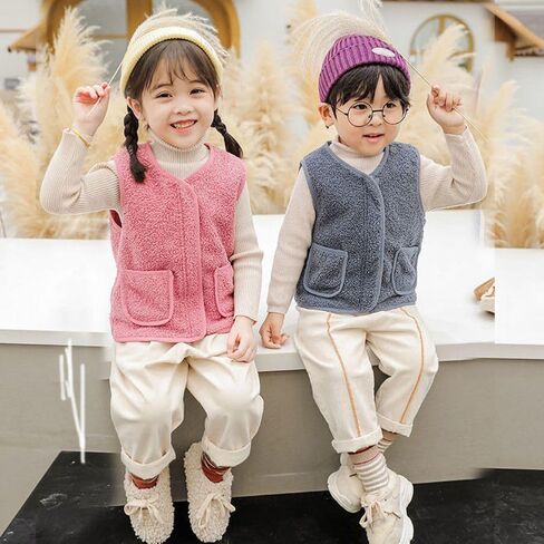 Baby Boy Girls Sleeveless Jacket Zipper Sherpa Fleece Vest Toddler Kids Fall Winter Waistcoat Outerwear with Pocket 1-10T in Saudi Arabia