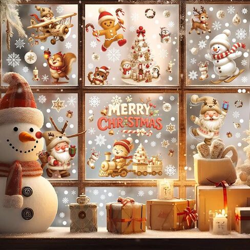 9 Sheets Christmas Window Clings, Xmas Window Clings Reusable Double Sided Santa Claus Snowman Christmas Tree Gingerbread Man Snowflake Clings for Xmas Decorations Home Decor Office Party Supplies in Saudi Arabia