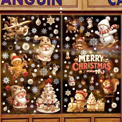 9 Sheets Christmas Window Clings, Xmas Window Clings Reusable Double Sided Santa Claus Snowman Christmas Tree Gingerbread Man Snowflake Clings for Xmas Decorations Home Decor Office Party Supplies in Saudi Arabia