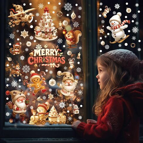 9 Sheets Christmas Window Clings, Xmas Window Clings Reusable Double Sided Santa Claus Snowman Christmas Tree Gingerbread Man Snowflake Clings for Xmas Decorations Home Decor Office Party Supplies in Saudi Arabia