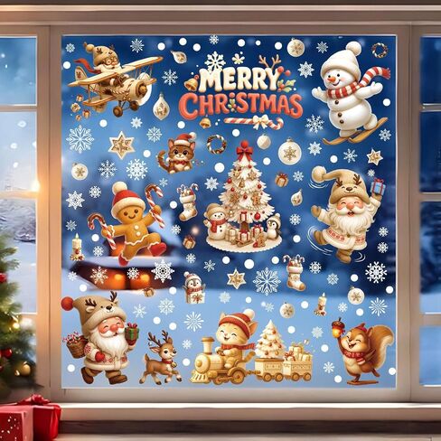 9 Sheets Christmas Window Clings, Xmas Window Clings Reusable Double Sided Santa Claus Snowman Christmas Tree Gingerbread Man Snowflake Clings for Xmas Decorations Home Decor Office Party Supplies in Saudi Arabia