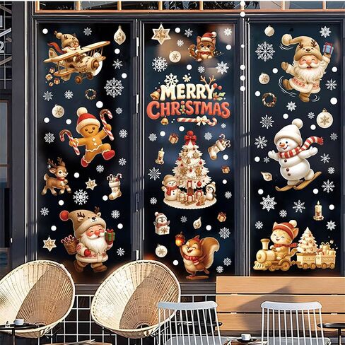 9 Sheets Christmas Window Clings, Xmas Window Clings Reusable Double Sided Santa Claus Snowman Christmas Tree Gingerbread Man Snowflake Clings for Xmas Decorations Home Decor Office Party Supplies in Saudi Arabia