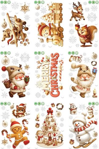 9 Sheets Christmas Window Clings, Xmas Window Clings Reusable Double Sided Santa Claus Snowman Christmas Tree Gingerbread Man Snowflake Clings for Xmas Decorations Home Decor Office Party Supplies in Saudi Arabia