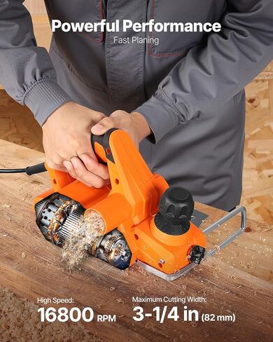 VEVOR Electric Hand Planer, 3-1/4-Inch Cut Width, 7-Amp 16800 RPM Corded Power Handheld Planer for Wood, with Adjustable Cut Depth, 2 Blades, for Woodworking Wood Chamfer DIY Smooth Finish Carpentry in Saudi Arabia
