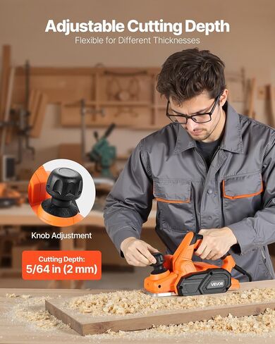 VEVOR Electric Hand Planer, 3-1/4-Inch Cut Width, 7-Amp 16800 RPM Corded Power Handheld Planer for Wood, with Adjustable Cut Depth, 2 Blades, for Woodworking Wood Chamfer DIY Smooth Finish Carpentry in Saudi Arabia