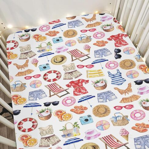 Watercolor Girl Beach Days Baby Crib Sheets for Boy Girl 52x28Inch Summer Seaside Soft Stretchy Fitted Crib Mattress Cover Beach Vacation Holiday Baby Sheet for Standard Crib & Toddler Mattress Pad in Saudi Arabia