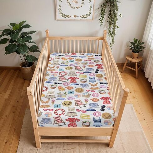 Watercolor Girl Beach Days Baby Crib Sheets for Boy Girl 52x28Inch Summer Seaside Soft Stretchy Fitted Crib Mattress Cover Beach Vacation Holiday Baby Sheet for Standard Crib & Toddler Mattress Pad in Saudi Arabia