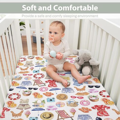 Watercolor Girl Beach Days Baby Crib Sheets for Boy Girl 52x28Inch Summer Seaside Soft Stretchy Fitted Crib Mattress Cover Beach Vacation Holiday Baby Sheet for Standard Crib & Toddler Mattress Pad in Saudi Arabia
