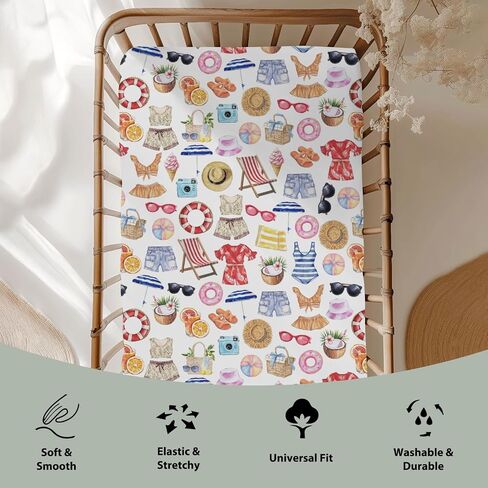 Watercolor Girl Beach Days Baby Crib Sheets for Boy Girl 52x28Inch Summer Seaside Soft Stretchy Fitted Crib Mattress Cover Beach Vacation Holiday Baby Sheet for Standard Crib & Toddler Mattress Pad in Saudi Arabia