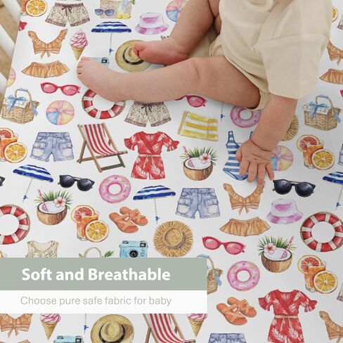 Watercolor Girl Beach Days Baby Crib Sheets for Boy Girl 52x28Inch Summer Seaside Soft Stretchy Fitted Crib Mattress Cover Beach Vacation Holiday Baby Sheet for Standard Crib & Toddler Mattress Pad in Saudi Arabia