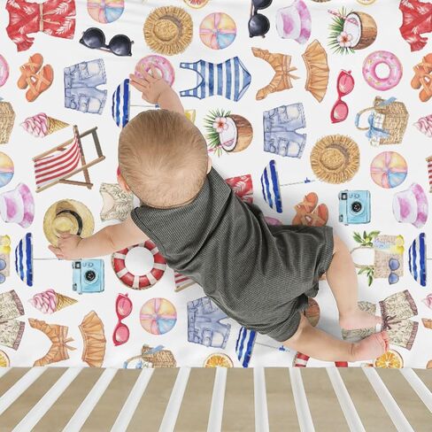 Watercolor Girl Beach Days Baby Crib Sheets for Boy Girl 52x28Inch Summer Seaside Soft Stretchy Fitted Crib Mattress Cover Beach Vacation Holiday Baby Sheet for Standard Crib & Toddler Mattress Pad in Saudi Arabia