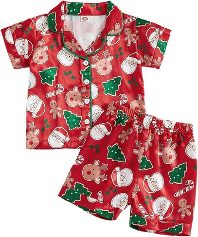 Christmas Pajamas For Toddler Baby Girl Boys Pjs Short Sleeve Shirt Shorts Set Matching Pjs Infant Lounge Set in Saudi Arabia