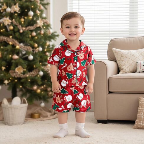 Christmas Pajamas For Toddler Baby Girl Boys Pjs Short Sleeve Shirt Shorts Set Matching Pjs Infant Lounge Set in Saudi Arabia