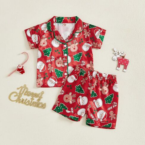 Christmas Pajamas For Toddler Baby Girl Boys Pjs Short Sleeve Shirt Shorts Set Matching Pjs Infant Lounge Set in Saudi Arabia