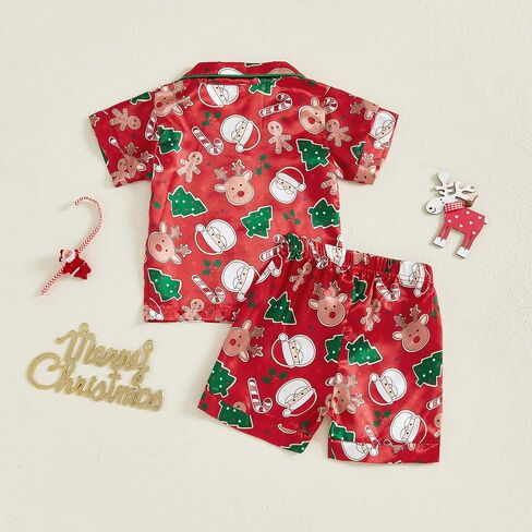 Christmas Pajamas For Toddler Baby Girl Boys Pjs Short Sleeve Shirt Shorts Set Matching Pjs Infant Lounge Set in Saudi Arabia