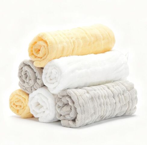 Organic Muslin Baby Washcloths 6 Pack Baby Bath Face Towel 12x12 Inch Extra Absorbent and Soft Burp Cloth and Wash Cloths for Newborn-Infants On Sensitive Skin (White Grey Brown) in Saudi Arabia