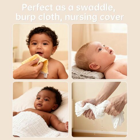 Organic Muslin Baby Washcloths 6 Pack Baby Bath Face Towel 12x12 Inch Extra Absorbent and Soft Burp Cloth and Wash Cloths for Newborn-Infants On Sensitive Skin (White Grey Brown) in Saudi Arabia