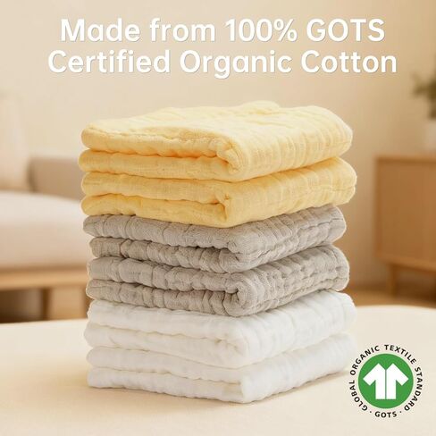 Organic Muslin Baby Washcloths 6 Pack Baby Bath Face Towel 12x12 Inch Extra Absorbent and Soft Burp Cloth and Wash Cloths for Newborn-Infants On Sensitive Skin (White Grey Brown) in Saudi Arabia