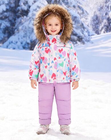 Toddler Girl Snowsuit 2Pcs Winter Coat Girl Snow Pants+Jackets Bib Set Snow Suit for Kids 2-6Y in Saudi Arabia