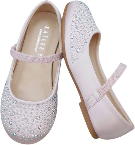 KAILEE P Girls Satin Mary Jane Flats with Rhinestones Embellishment, Flower Girls Shoes in Saudi Arabia