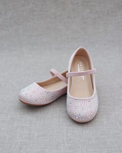 KAILEE P Girls Satin Mary Jane Flats with Rhinestones Embellishment, Flower Girls Shoes in Saudi Arabia