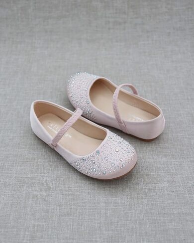 KAILEE P Girls Satin Mary Jane Flats with Rhinestones Embellishment, Flower Girls Shoes in Saudi Arabia