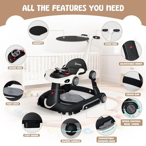 مشاية أطفال قابلة للطي 6 في 1، مشاية أطفال للأنشطة - كرسي هزاز للأطفال، كرسي هزاز، مركز للأنشطة، مشاية دفع، حصيرة ترامبولين قابلة للفصل، عجلات خلفية قابلة للتعديل والارتفاع، موسيقى وأضواء، للأعمار من 6 إلى 18 شهرًا in Kuwait