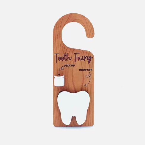 2-in-1 Design Tooth Fairy Tooth Holder Door Hanger with Money Slot，Including Fairy Coins,Wooden Encourage Gift for Kids Children Boys Girls in Saudi Arabia