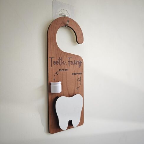2-in-1 Design Tooth Fairy Tooth Holder Door Hanger with Money Slot，Including Fairy Coins,Wooden Encourage Gift for Kids Children Boys Girls in Saudi Arabia
