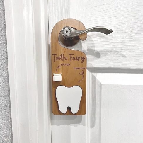 2-in-1 Design Tooth Fairy Tooth Holder Door Hanger with Money Slot，Including Fairy Coins,Wooden Encourage Gift for Kids Children Boys Girls in Saudi Arabia
