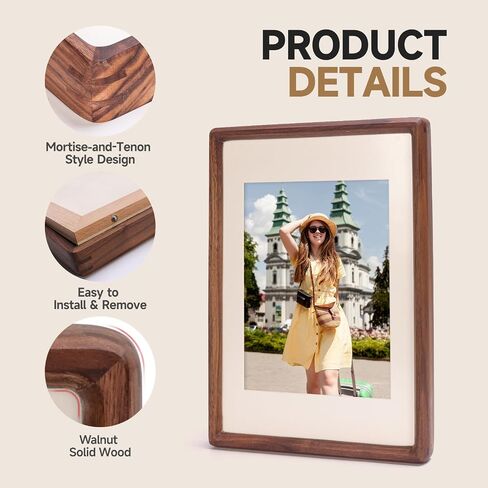 Walnut Solid wood Picture Frame for 4x6 / 5x7 Photos with Mat - Natural Minimalist Style, Easy Snap-On, Tabletop Display for Art, Photos & Prints in Saudi Arabia