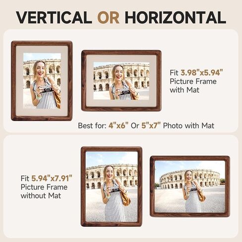 Walnut Solid wood Picture Frame for 4x6 / 5x7 Photos with Mat - Natural Minimalist Style, Easy Snap-On, Tabletop Display for Art, Photos & Prints in Saudi Arabia