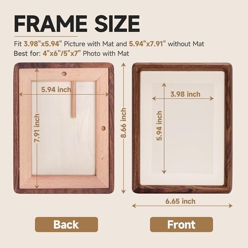 Walnut Solid wood Picture Frame for 4x6 / 5x7 Photos with Mat - Natural Minimalist Style, Easy Snap-On, Tabletop Display for Art, Photos & Prints in Saudi Arabia