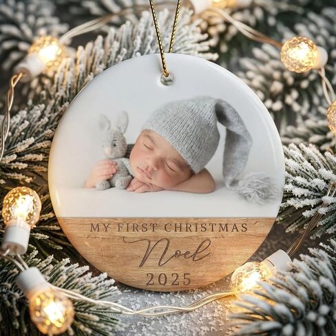 Personalized Baby Inside Gift Box, Custom Babys First Christmas Ornament 2025 with Picture, Photo Ornaments for Christmas Tree Decorations, Customized Xmas Decor for Baby Boy Girl in Kuwait