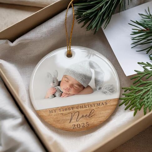 Personalized Baby Inside Gift Box, Custom Babys First Christmas Ornament 2025 with Picture, Photo Ornaments for Christmas Tree Decorations, Customized Xmas Decor for Baby Boy Girl in Kuwait