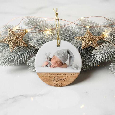 Personalized Baby Inside Gift Box, Custom Babys First Christmas Ornament 2025 with Picture, Photo Ornaments for Christmas Tree Decorations, Customized Xmas Decor for Baby Boy Girl in Kuwait