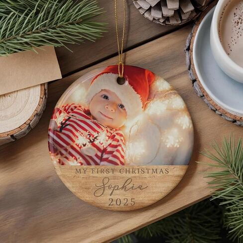 Personalized Baby Inside Gift Box, Custom Babys First Christmas Ornament 2025 with Picture, Photo Ornaments for Christmas Tree Decorations, Customized Xmas Decor for Baby Boy Girl in Kuwait