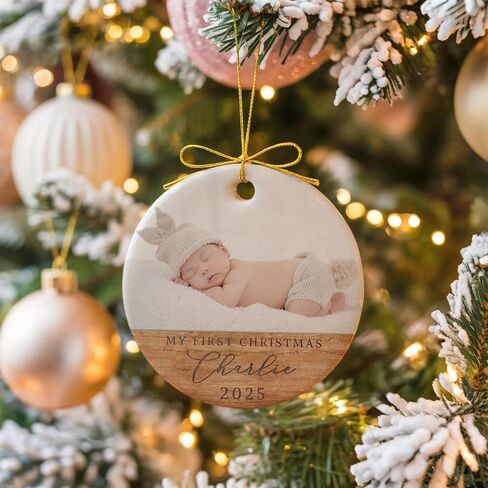 Personalized Baby Inside Gift Box, Custom Babys First Christmas Ornament 2025 with Picture, Photo Ornaments for Christmas Tree Decorations, Customized Xmas Decor for Baby Boy Girl in Kuwait