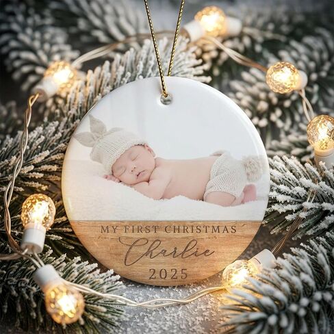 Personalized Baby Inside Gift Box, Custom Babys First Christmas Ornament 2025 with Picture, Photo Ornaments for Christmas Tree Decorations, Customized Xmas Decor for Baby Boy Girl in Kuwait