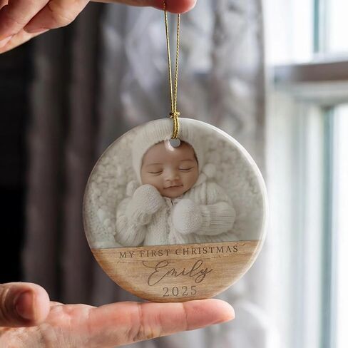 Personalized Baby Inside Gift Box, Custom Babys First Christmas Ornament 2025 with Picture, Photo Ornaments for Christmas Tree Decorations, Customized Xmas Decor for Baby Boy Girl in Kuwait